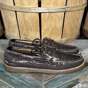 Sperry Gold Cup A/O 2-Eye Boa Snake Gold Bronze Leather Boat Shoe Women Size 6.5